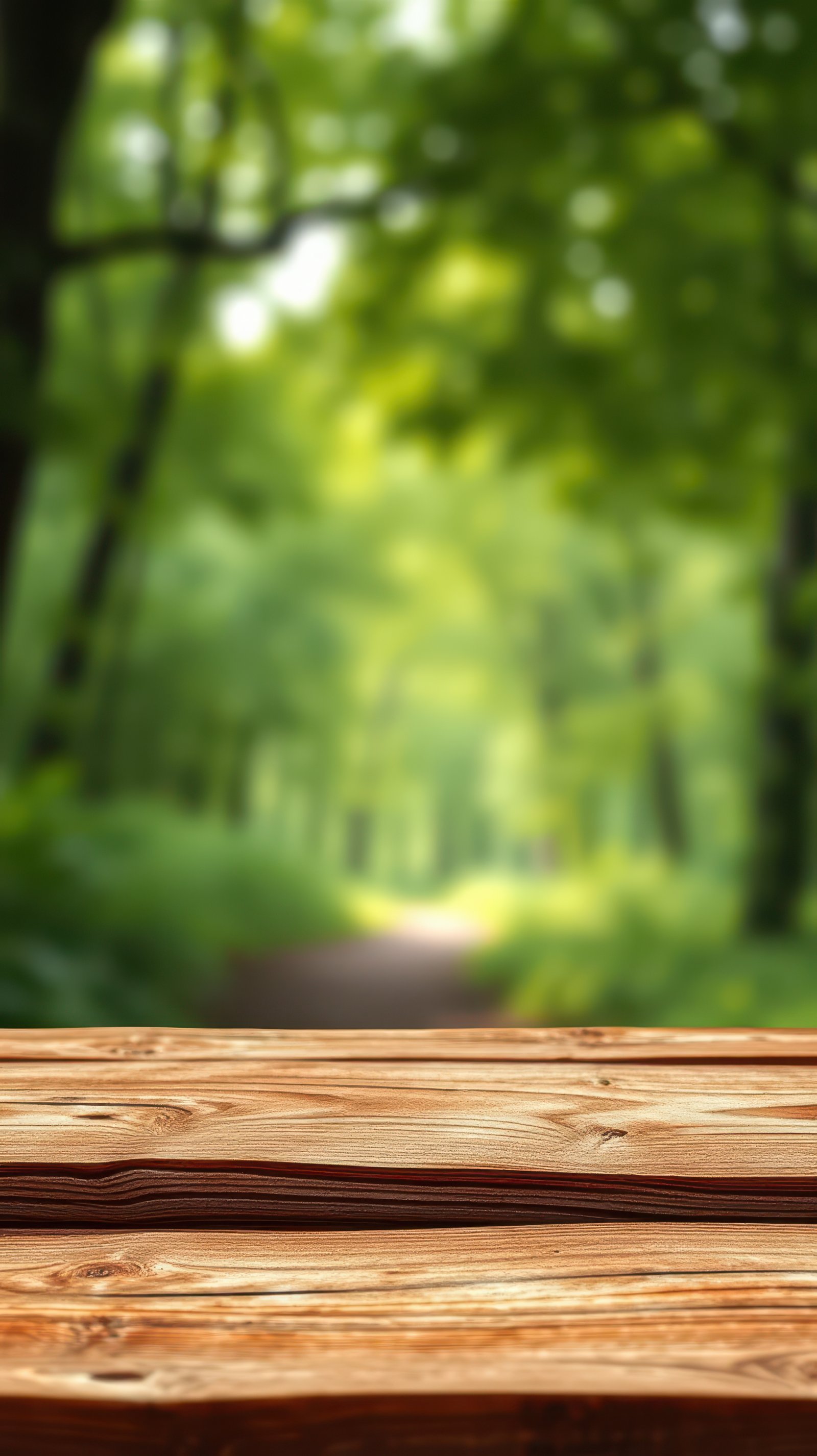 Tranquil forest pathway leading into a lush green landscape during daylight hours